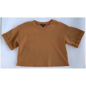 Cropped Crew Neck Roll Sleeve Sweatshirt Orange